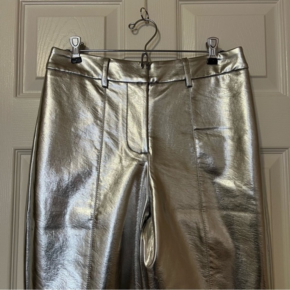 [NWT] 7 For All Mankind Silver Metallic Flare Faux Leather Trousers Pants - Sz M - Picture 3 of 15